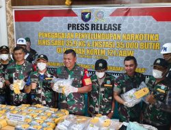 Danrem 121/ABW Brigjen TNI Luqman Arief kembali mengumumkan keberhasilan Tim Satgas Pamtas RI – Malaysia dalam menggagalkan ±35 Kg Shabu dan ± 38.076 Butir Ekstasi